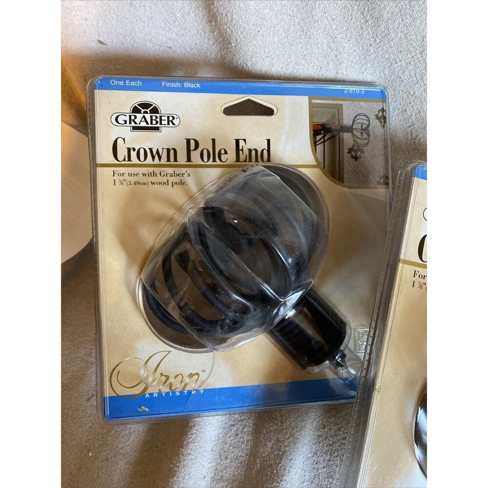 Graber Crown Pole Ends 1 Pair Black Iron- use 1 3/8" Wood pole